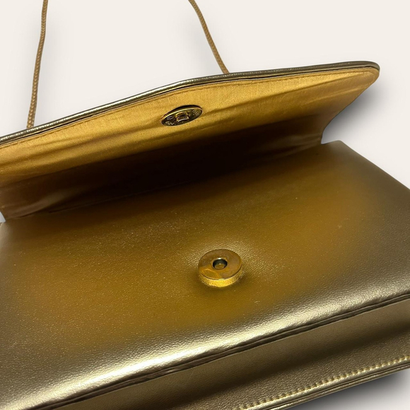 Y2K Gold Metallic Structured Bag Evening Going Out Magnetic - Picture 5 of 6